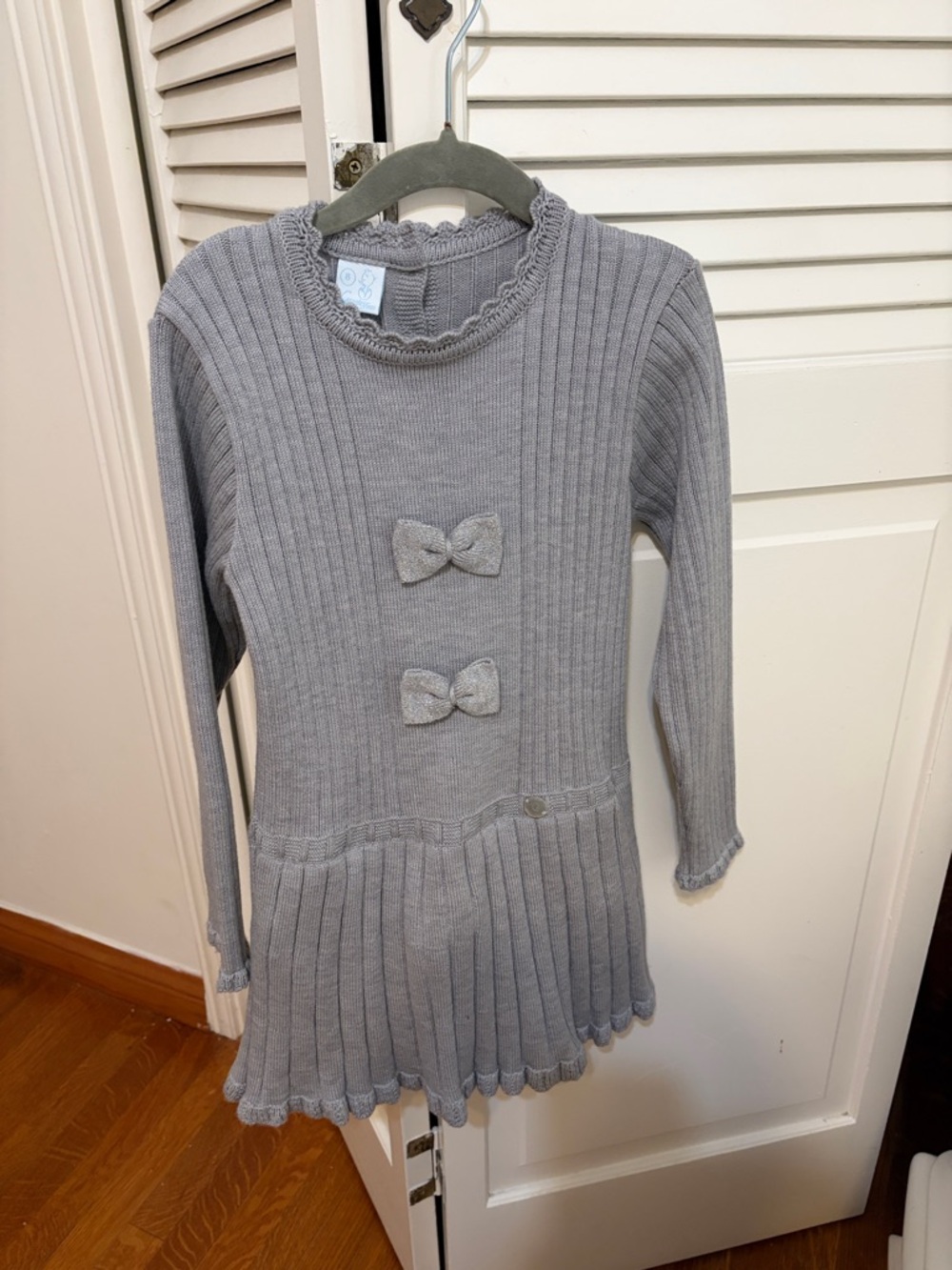 Girls' Gray Knit Bow-Accent Casual Dress